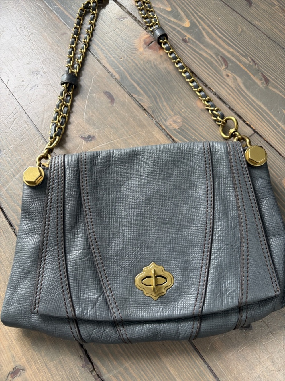 Gray Leather Chain-Accent Shoulder  Bag orYANY just gorgeous bags